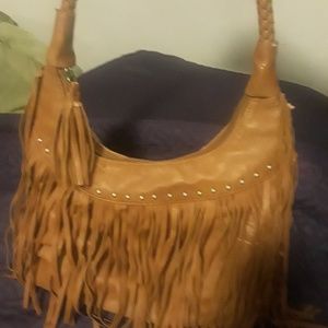 Brown Fringe purse with braided strap
